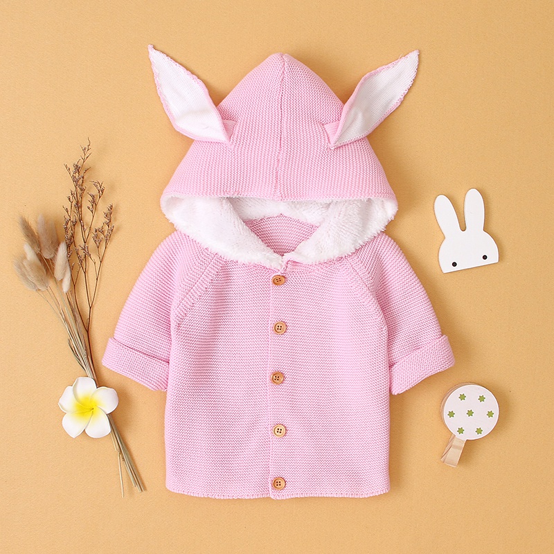 Baby Warm Cute Rabbit Ear Fur Lined Sweater